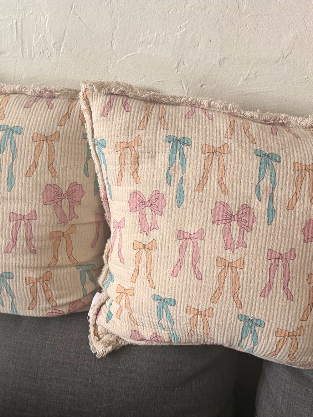 Source Unknown Bow-Print Accent Pillow in Pink, Blue & Peach